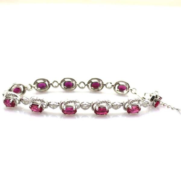 Sterling Silver 5x7mm Oval Ruby Cubic Zircon Tennis Bracelet(B06PINK)