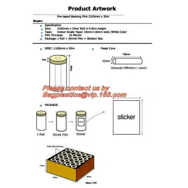 Automotive Roll Masking Film set, Painting Tray kit, Pre-Taped, Sheeting Covering, Car Furniture Protection Cover