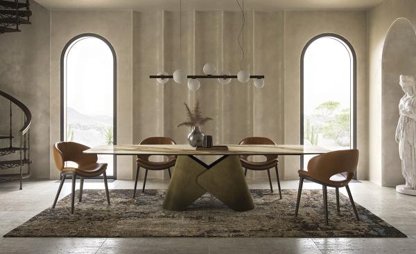 Big Size Boat Shape Base Ceramic Marble Top Dining Table With 8-10 Chairs