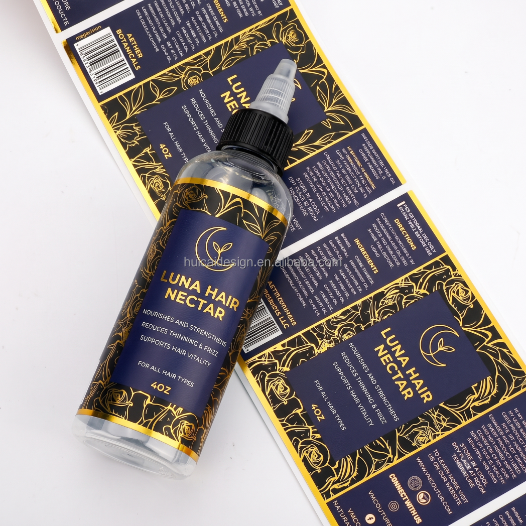 Customized Label Waterproof Hair Growth Oil Bottles Adhesive Private Logo Printed Labels Stickers for Hair Oil Bottles