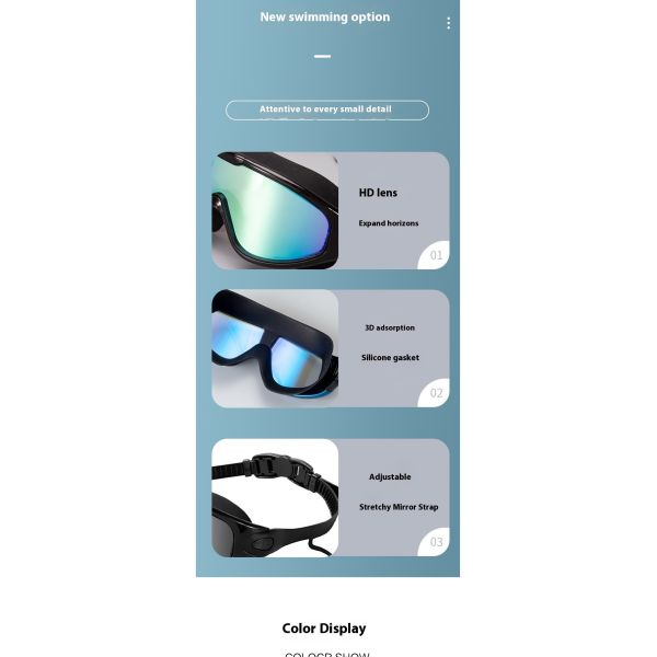 Adult Myopia Swimming Goggles with Integrated Silicone Earplugs, Large Frame Waterproof & Anti-Fog Swim Glasses, OEM/ODM Custom for Europe & America Cross-Border Market