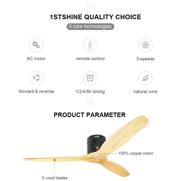 1stshine Moderno nórdico 3 lâminas de madeira flush ventilador de teto temporizador incluído para sótão sala