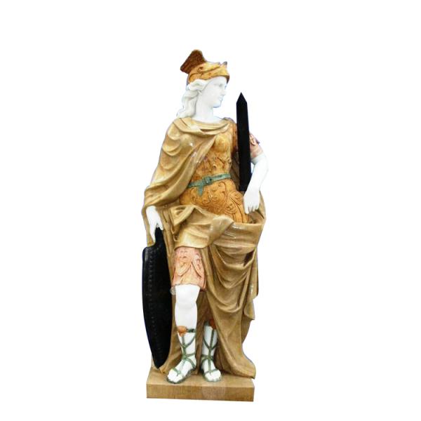 Classic greek stone man statue ,male marble sculpture with shield,China stone carving Sculpture supplier