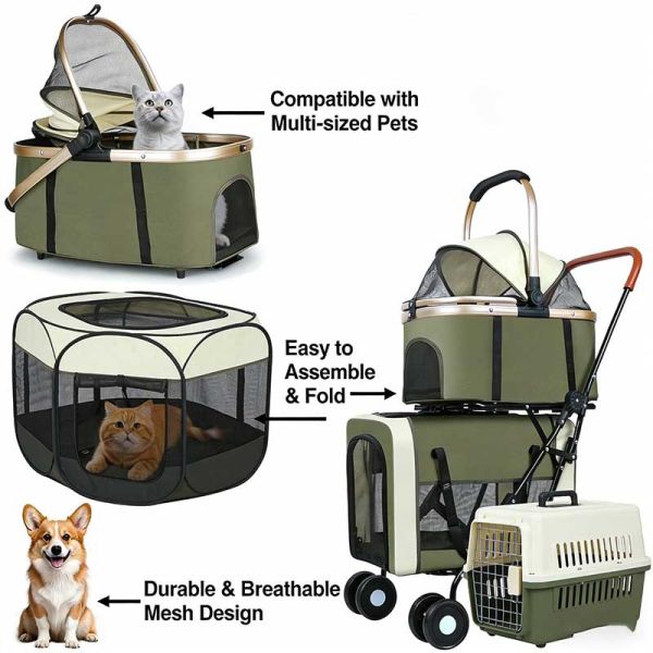 Foldable Pet Stroller Detachable Carrier Shockproof Waterproof 4 Wheel Travel Cart for Dog Cat B2B