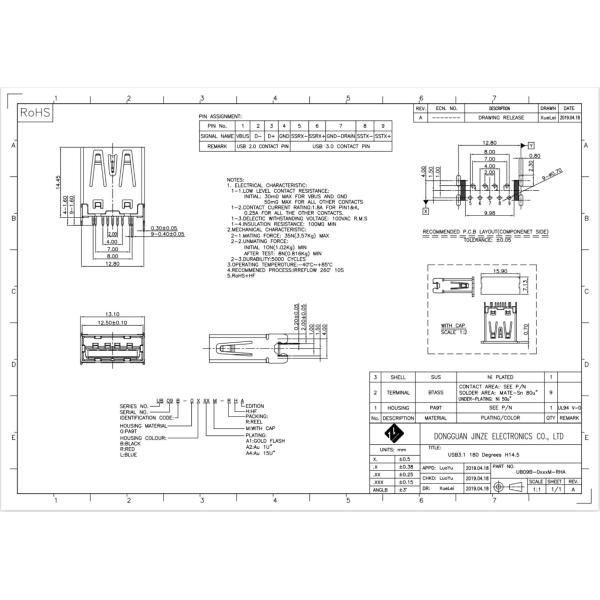 9Pin USB3.1 Socket Female DIP Type Connector (Пиновый разъем USB3.1)