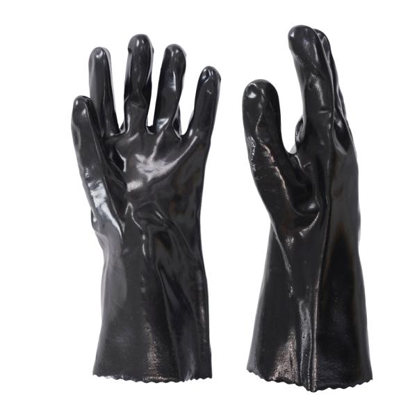 Industrial Smooth PVC Coated Chemical Gloves 35cm Long With Soft Cotton Inner