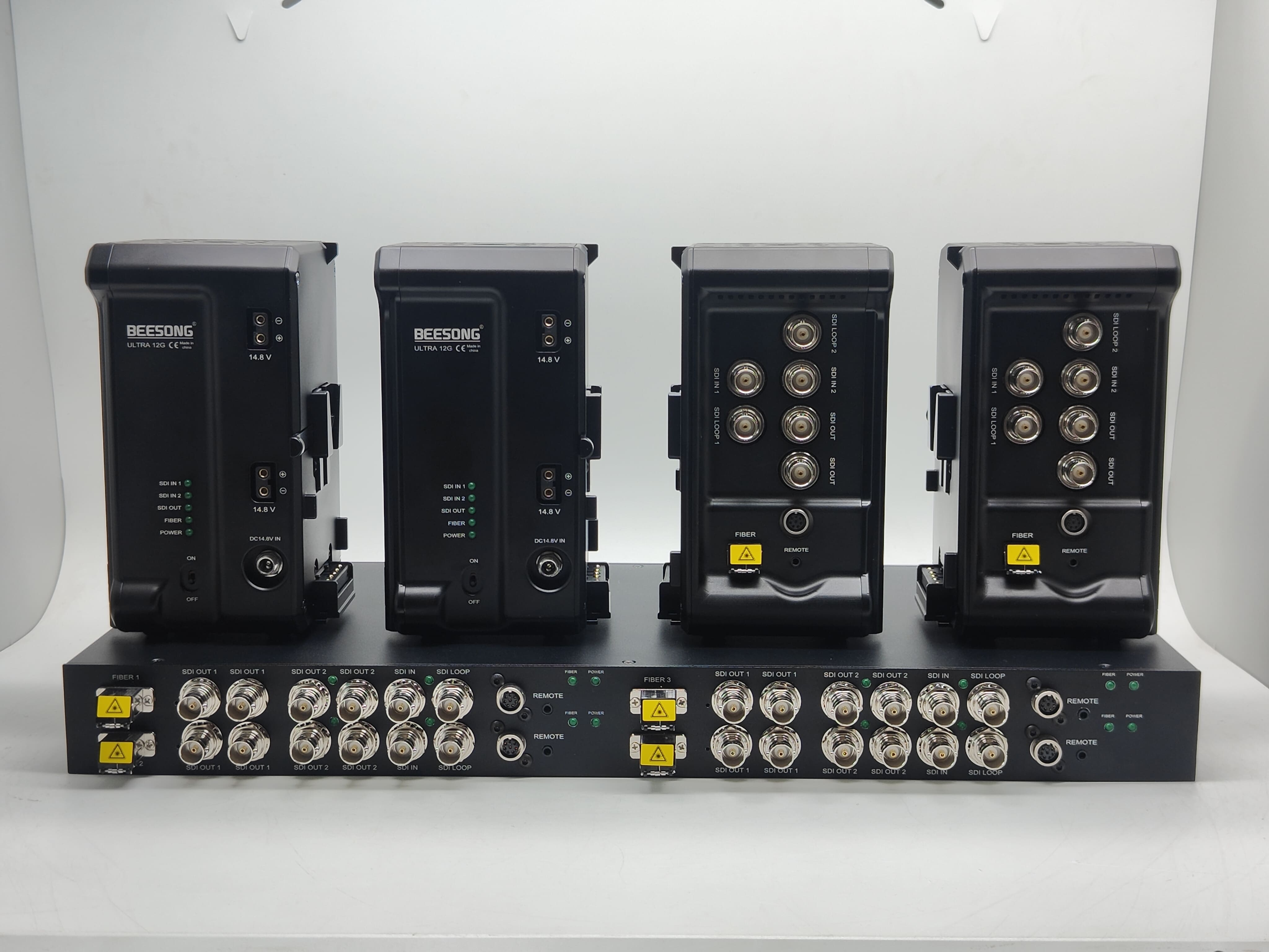 2x Bidirectional 12G SDI Video With Lanc Remote, 8-Pin Remote, Vmount Fiber Converter