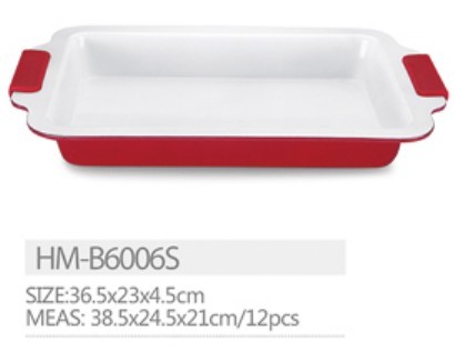 Hot sell Non stick baking ware rectangle pan cake mold ceramic coating pan with silicone handle