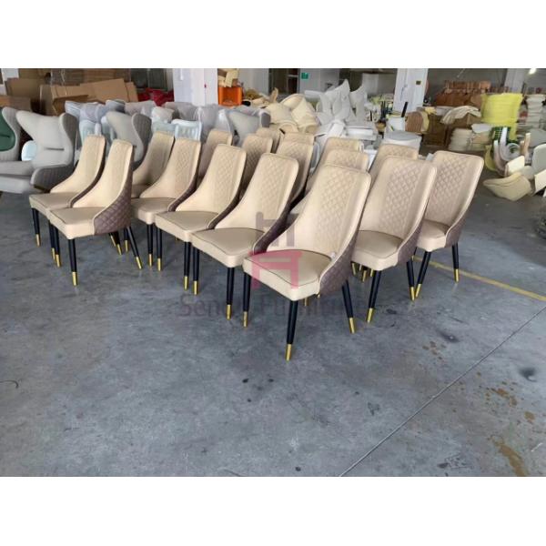Custom Wood Restaurant Chairs Tufted Upholstered Micro Fiber Leather Armless Type High Back