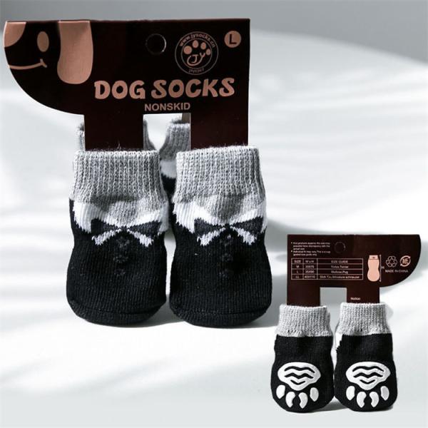 Adorable Pet Dog Socks with Cartoon Pattern and Breathable Black Terry Knitted Design