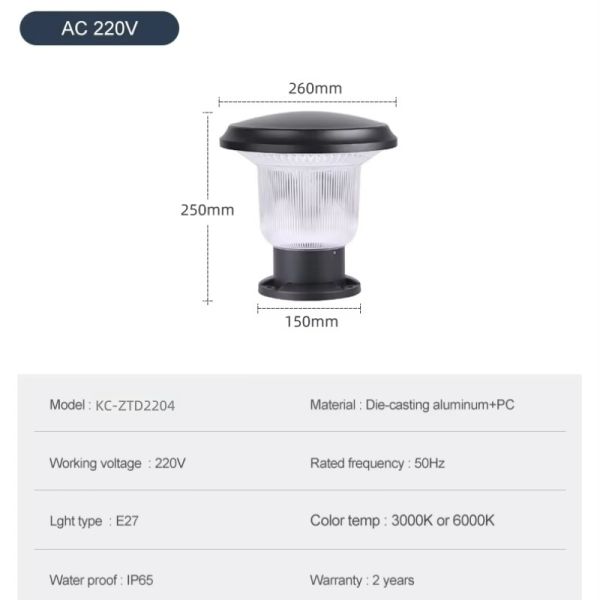 LED Solar Pillar Light With High-Efficiency Solar Panel Long Battery for Fence & Driveway