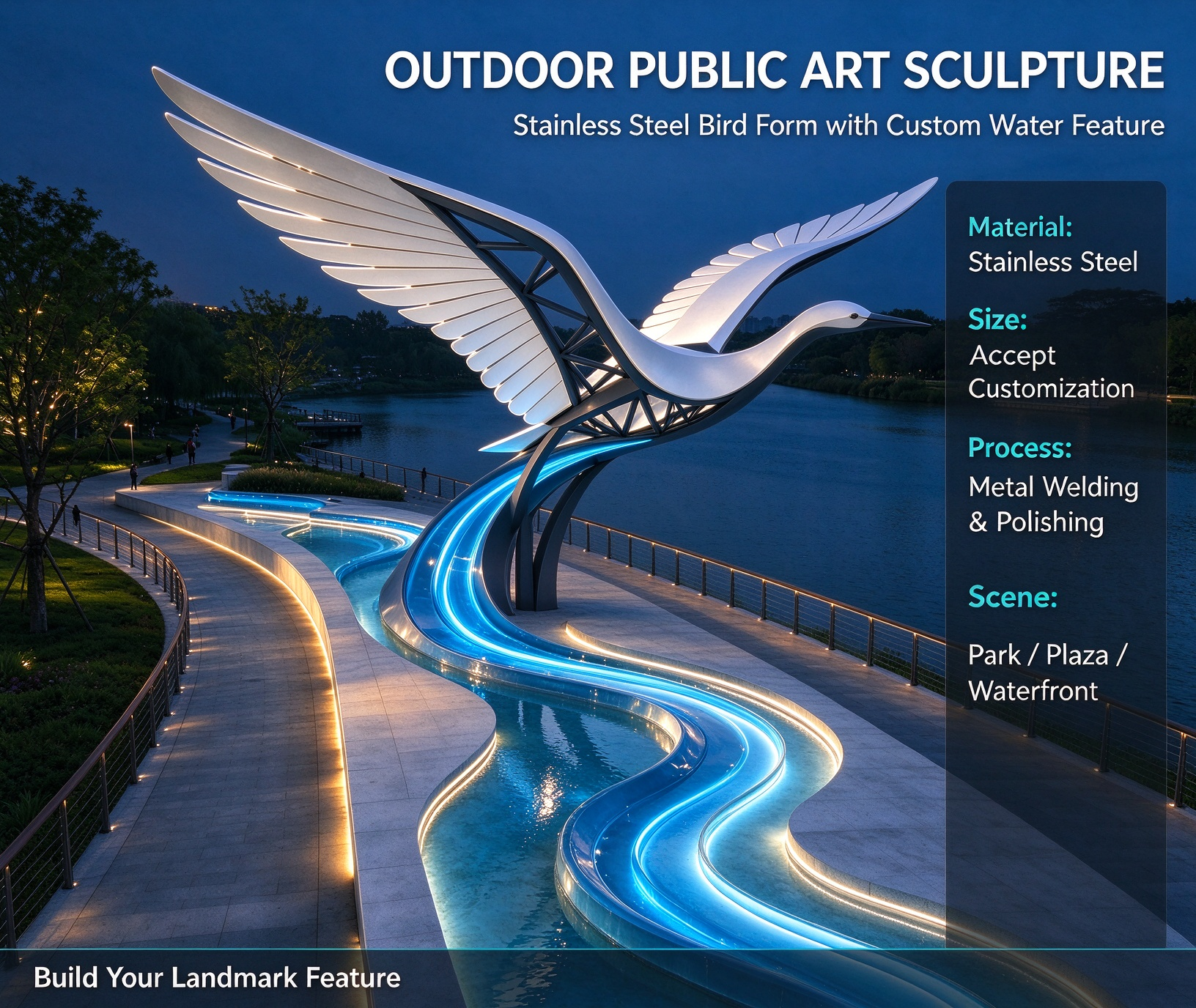Customized Stainless Steel Sculpture with LED Light Strips for Outdoor Weather Resistance