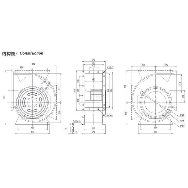 fã centrífugo dianteiro de 280 milímetros com o motor externo do rotor de Polo da fase monofásica 4