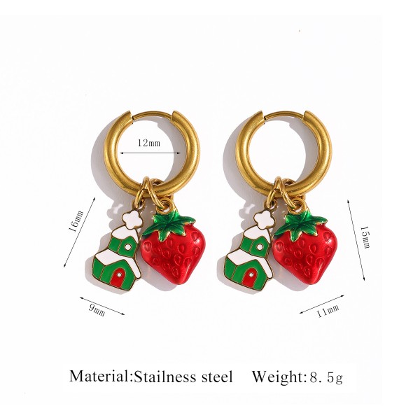Stainless Steel 18K Gold Plated Christmas Series Design Hoop Earring Cute Santa Claus Christmas Tree Charms Jewelry Earrings