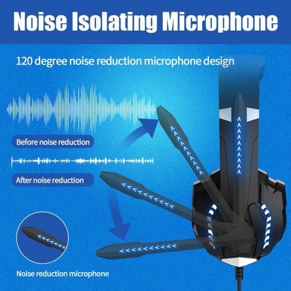 Free Shipping Gaming Headphone Headset With Mic LED Light And In Line Audio Controls
