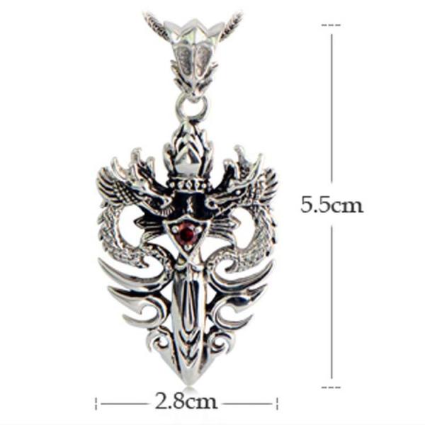 Sterling Silver Wheat Chain Necklace with Silver Vintage Double Dragon Dagger Amulet(N06030812-S)