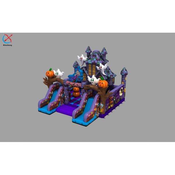 Commercial Inflatable Fun City Halloween Pumpkins Purple Inflatable Castle