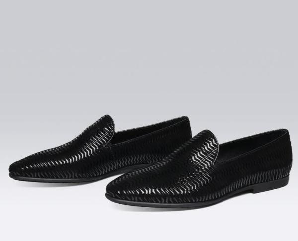 Brown Italian Leather Loafers Mens Woven Leather Loafers with Wave Pattern