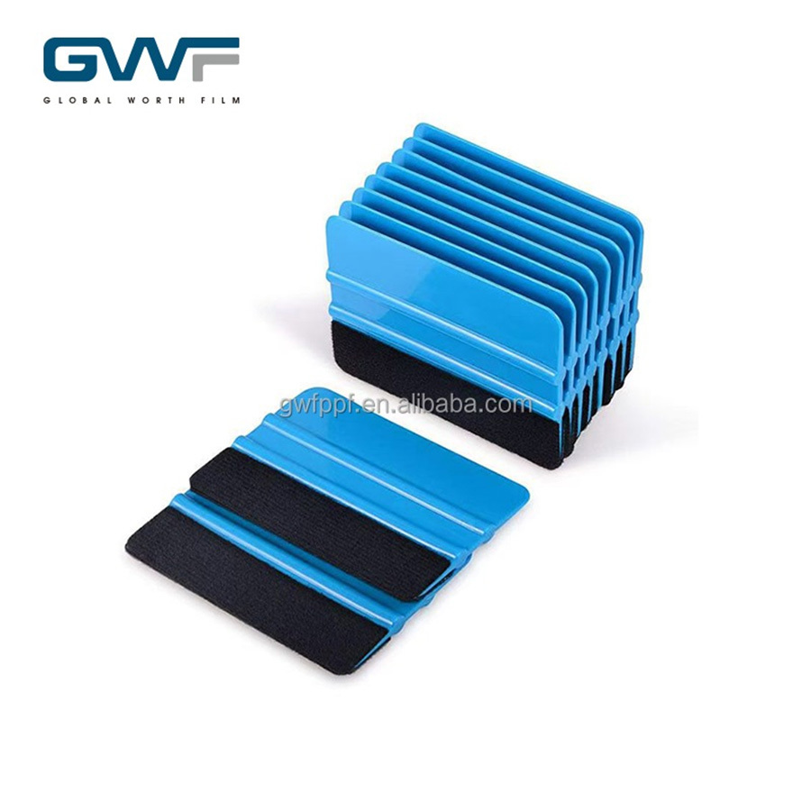 4'' Wholesale Window Tinting Tools Installing Blue Squeegee With Fabric Felt Vinyl Wrapping Squeegee