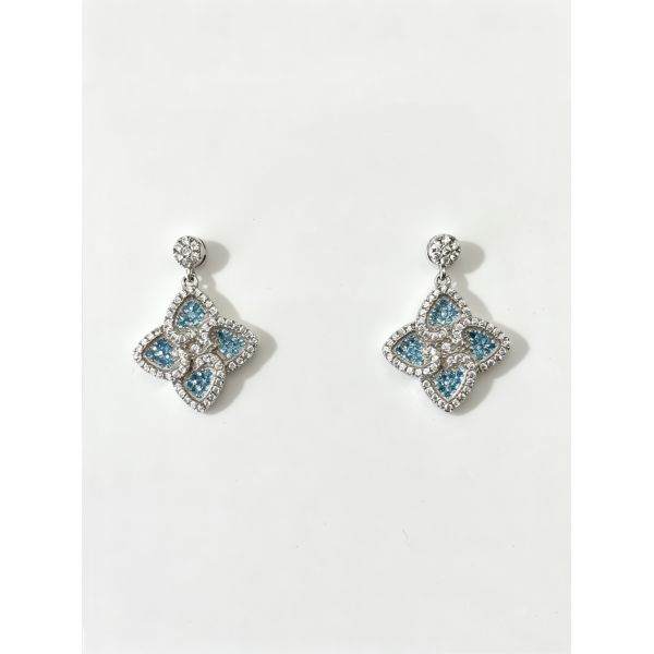 2026 Summer Silver Earrings Sterling CZ Pointy Lucky Four-Leaf Clover Colorful Apple Green +White CZ Suitable for Casual and Formal Events Dangle Earring Hook, Fashion Sterling Silver Earrings