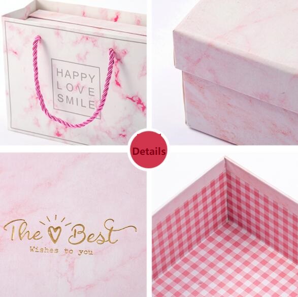 Customizable Marble Pink Multimodal Empty Gift Box With Ribbon Rectangle