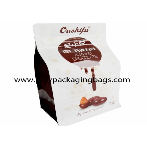 Custom Chocolate Candy 8 Side Sealing Bag Square Bottom Aluminum Foil Bag Side Gusset Pouch