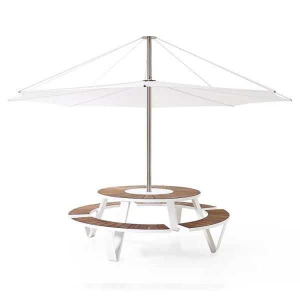 Modern Design Durable Metal Frame Wood Top Round Table And Chairs Wooden Picnic Table Bench