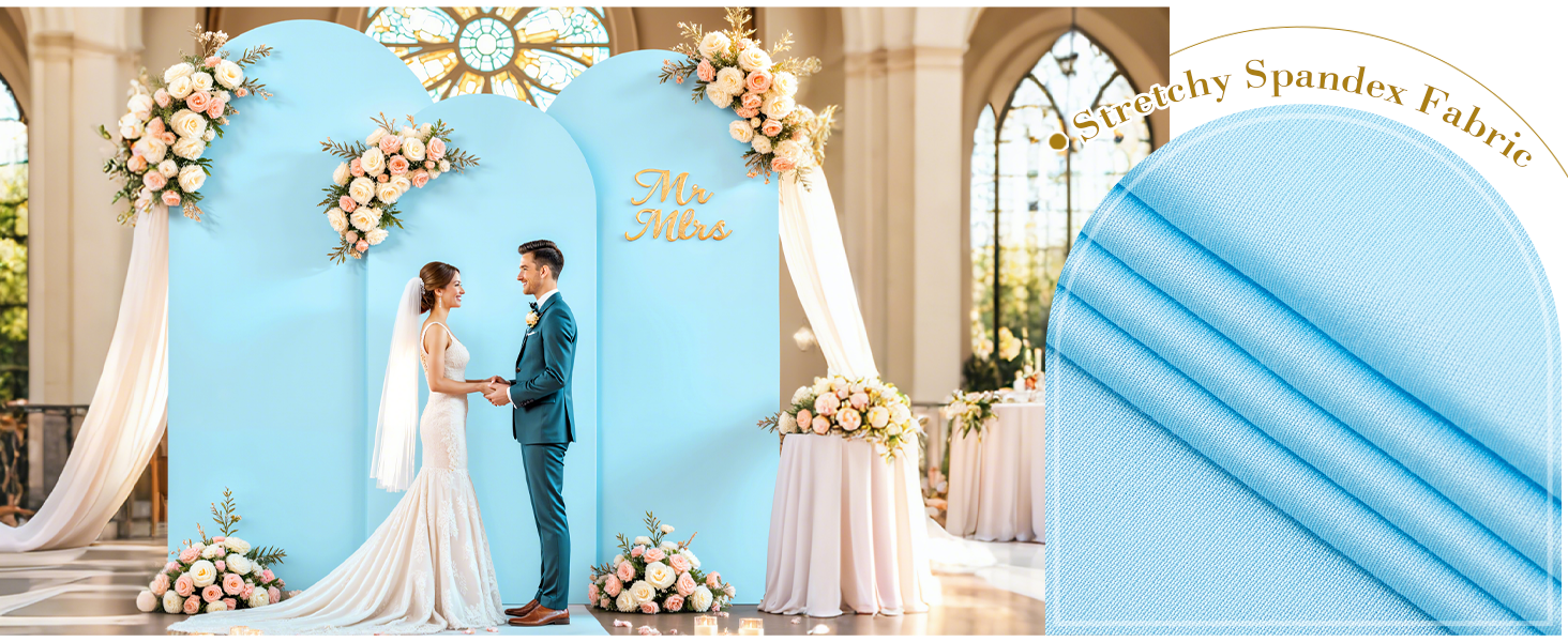 Blue Wedding Arch Backdrop Covers, Round Top Cover For Birthday Party Ceremony