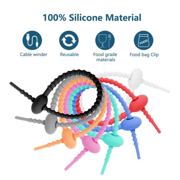 Reusable Silicone Cable Twist Ties Bread Tie Bag Sealing Clip Silicone Management Ties Cord Organizer For Car Home Offic