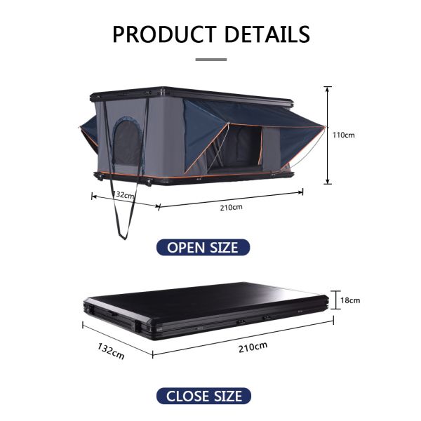 Camping Aluminum 3 Person Outdoor Hiking Rooftop Roof Top Car Tent Triangle Clamshell Hard Shell Roof Top Tent Electric