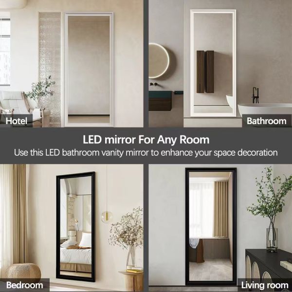 Vintage Wooden Framed Full Length Mirror , Rectangle LED Full Body Mirror For Living Room
