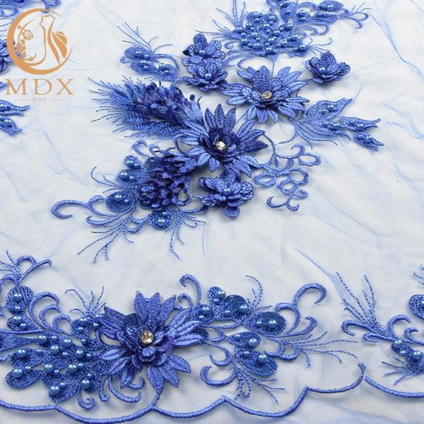 MDX Royal Blue Lace Fabric / Beaded Bridal Lace Intricate Design