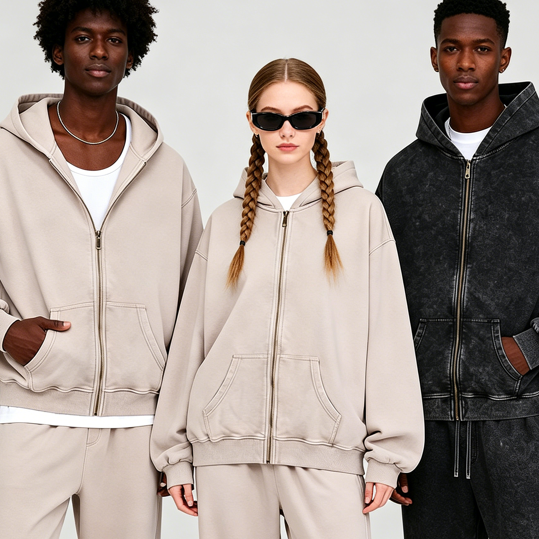 Wax Washed Zip Up Hoodie Cotton Streetwear Oversized Hoodie Oversized For Youth