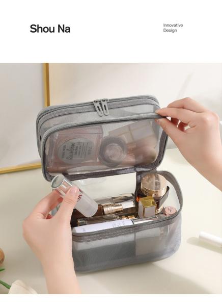 NEW GAUZE MAKEUP BAG LARGE CAPACITY TRAVEL SIMPLE PORTABLE TOILETRY BAG DOUBLE LAYER PORTABLE COSMETIC STORAGE BAG