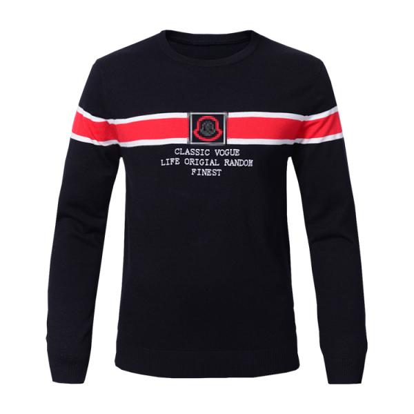 Color Combination Autumn Crew Neck Stripe Sweater Cotton Knitting Black Clothes Sweater