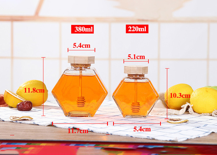 мед 220ml 380ml шестиугольный стеклянный раздражает деревянное обслуживание ODM OEM крышки