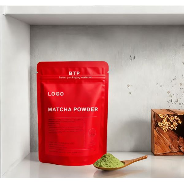 Custom Printed Biodegradable Stand-Up Pouch Resealable Zipper Smell Proof Feature for Packaging Matcha Powder Powder Bags Food