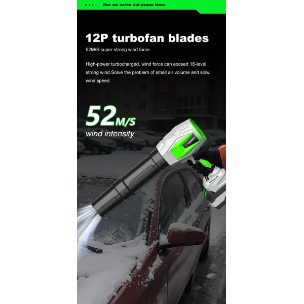 Professional 21V Brushless Electric Leaf Blower & Vacuum, 33000R/MIN No-Load Speed, Stepless Control 1400g Blow Force Garden Power Tool