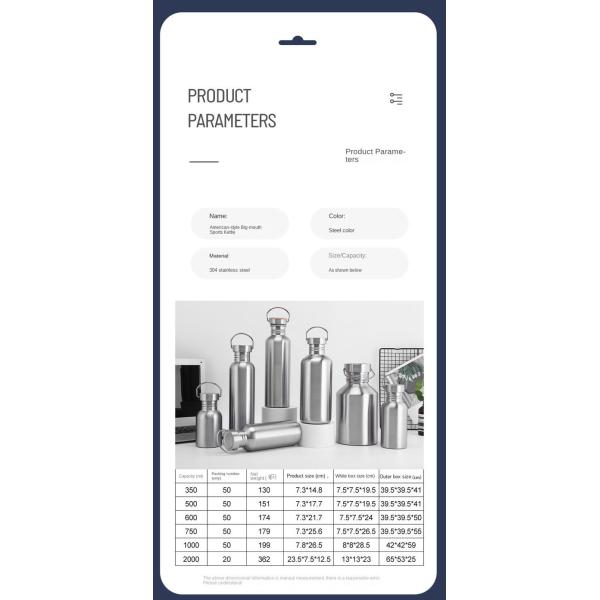 350ml 500ml 600ml Oem Odm Bouteille d'eau en acier inoxydable à paroi simple Bouteille d'eau de voyage en acier inoxydable sans BPA Design minimaliste léger