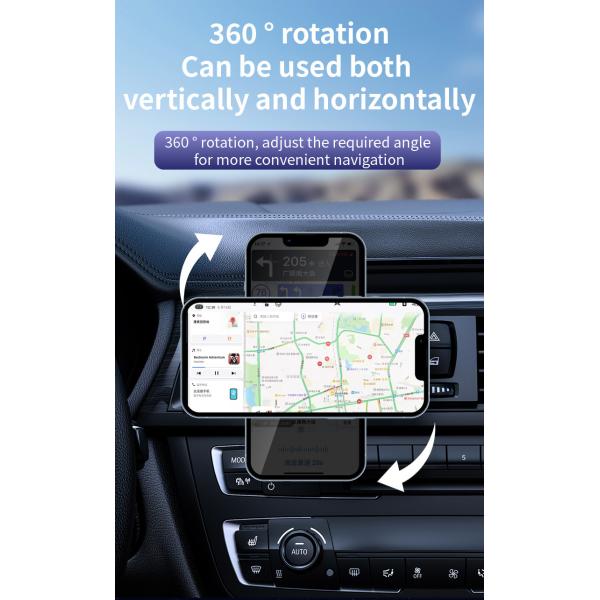 15W Magnetic Car Holder with Magnetic Wireless Charging Silver/Grey Color