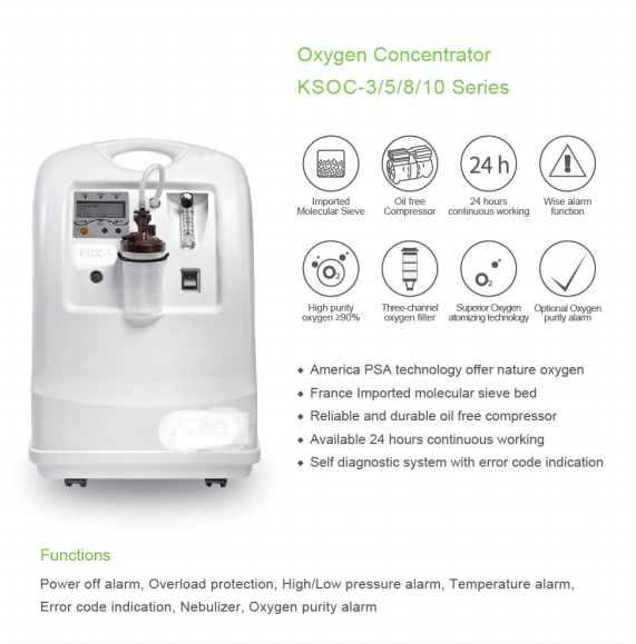 10l Oxygen Concentrator Dual Output 96% Purity Oxygen Concentrator With Nebulizer 390*310*590mm