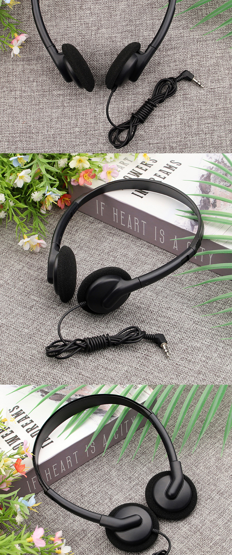JTY-0121 Wired Head Mounted Headphones 3.5mm/Type-C Plug Lightweight Headphones Comfortable Earcups Stereo Audio Headphones Suitable for Aviation/Train/Classroom/Office/Museum OEM/ODM Customization
