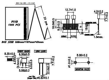 CCC CQC PSE PCB Radial Leaded Box Shaped Slow Blow Miniature Fuse MST 002 2A 250VAC 300V 400V 8.35x7.7mm