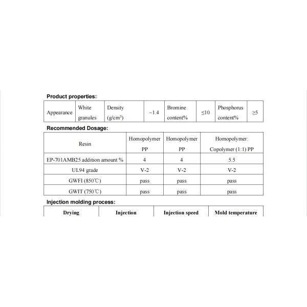 EP-701AMB25 Polyolefin Low-Halogen Environmentally Friendly Flame Retardant Masterbatch