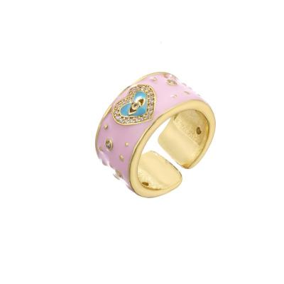 Adjustable Dripping Oil Rings 18 Karat Gold Cubic Zirconia Ring CZ Evil Eye Love Heart