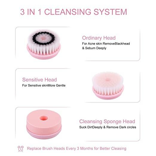 Facial Cleansing Brush,USB Rechargeable Facial Brush,Electric Rotating Face Scrubbing, 3 in 1 Brush Heads