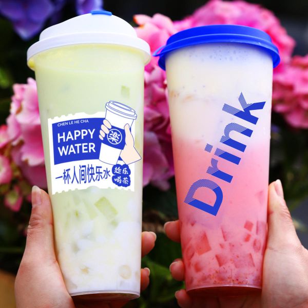 Custom Design your own Disposable PP  Boba Milk Tea Plastic Cup With Lid