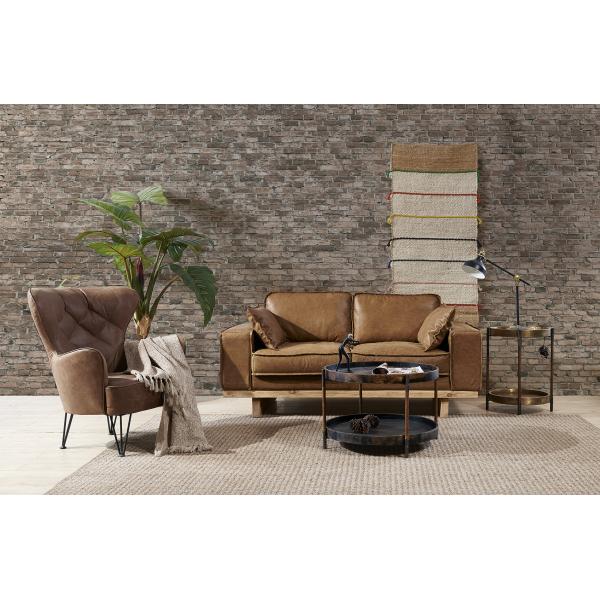 Light Brown Sectional 2 Seater Leather Sofa Hand Work Craft American Vintage Style