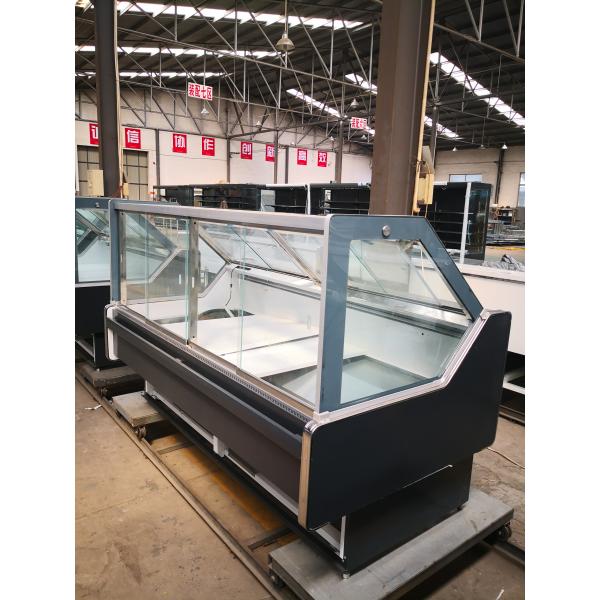 Supermarket Cooked Food Display Refrigerator Curved Glass Deli Case With Sliding Door