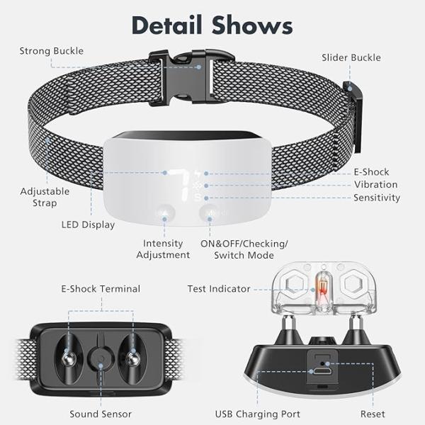 Adjustable Sensitivity Dog Training Collar Rechargeable Anti-Barking Collar for Dogs